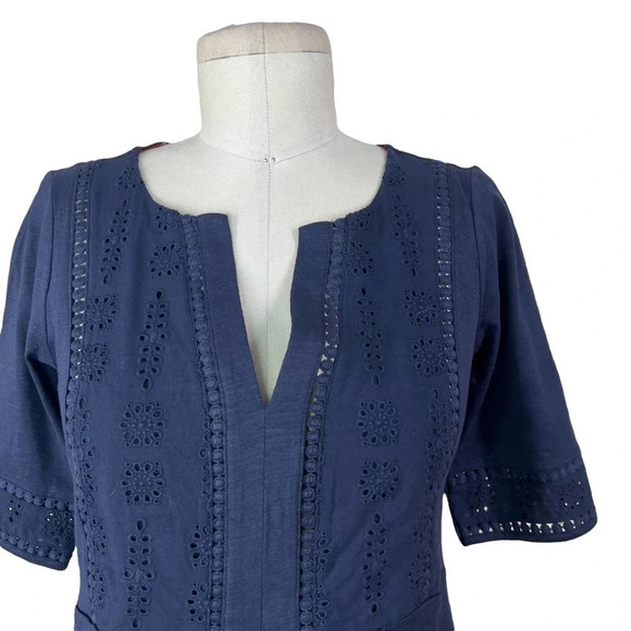 Boden Eyelet Lace Peasant Top T-Shirt Navy Blue Size US‎ 2 - Picture 2 of 12